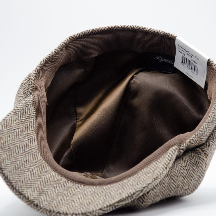 Insida av brunmelerad Wigéns News Boy Classic Cap med foder